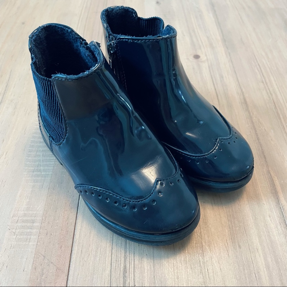 Zara | Navy Patent Leather Chelsea Ankle Boot